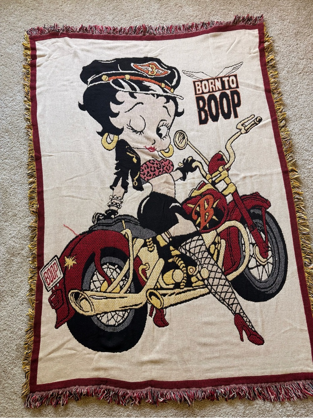 Betty Boop Red and Black Biker Throw Blanket